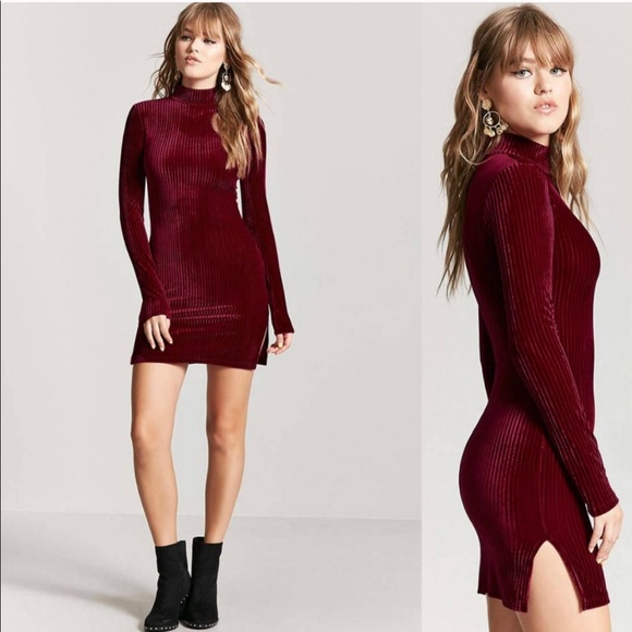 Forever 21 Dresses & Skirts - Forever 21 Red Long Sleeve Velvet Dress